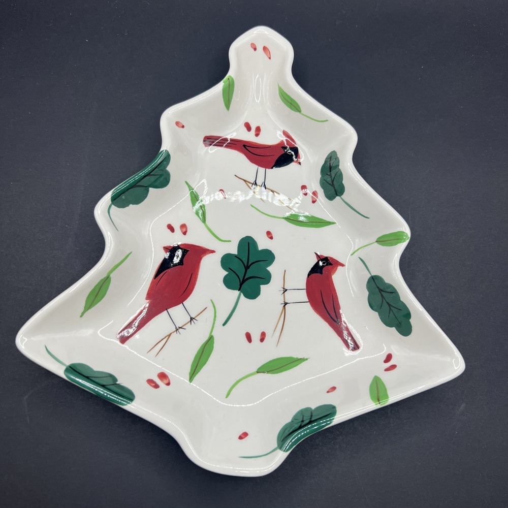 Studio Nova Holiday Cardinal Tree Shaped Serving Plate Red‎ Birds Christmas